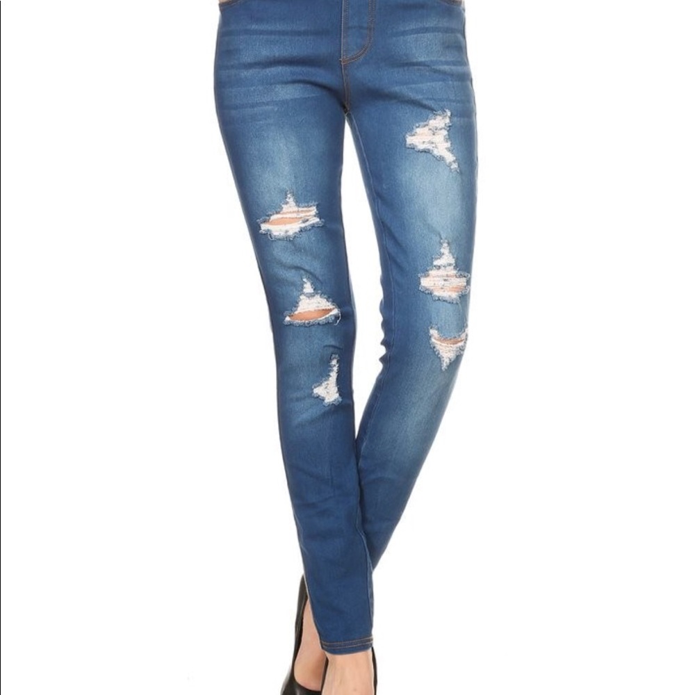 Denim Distressed Leggings (DARK wash!)
